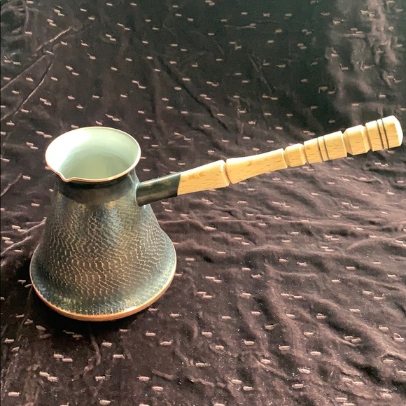 Turkish copper coffee pot w/ wood handle - Picture 1 of 5